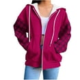 thumbnail image 1 of Maplenight Hoodies for Women Drawstring Zip Up Trendy Sweatshirts Casual Relaxed Fit Plaid Sleeve Sweatshirts for Fall Winter, 1 of 5