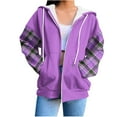 thumbnail image 1 of Maplenight Hoodies for Women Drawstring Zip Up Trendy Sweatshirts Casual Relaxed Fit Plaid Sleeve Sweatshirts for Fall Winter, 1 of 5