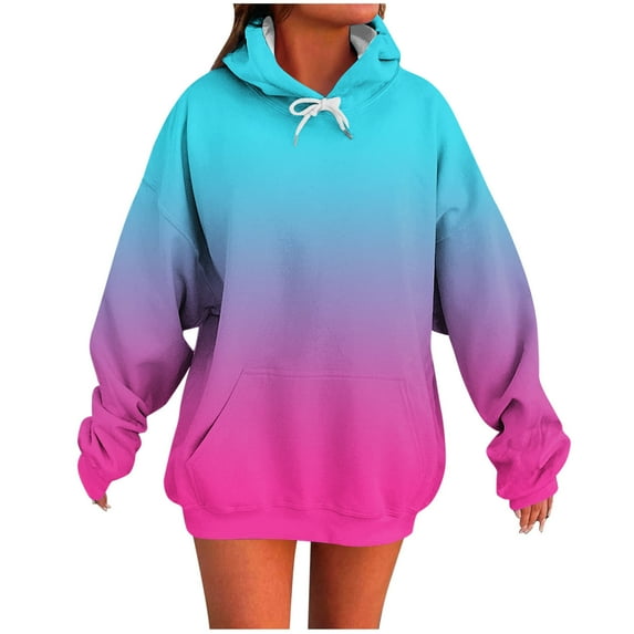 Maplenight Hoodies for Women Trendy Pullover Sweatshirt Gradient Color Relaxed Fit Casual Long Sleeve Hooded Sweatshirt with Pocket