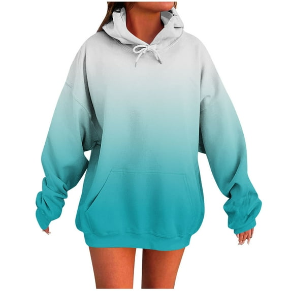 Maplenight Hoodies for Women Trendy Pullover Sweatshirt Gradient Color Relaxed Fit Casual Long Sleeve Hooded Sweatshirt with Pocket