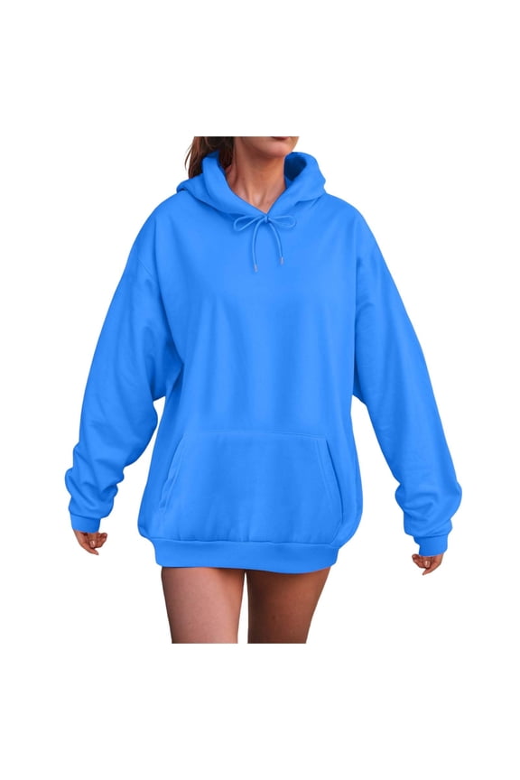 Hoodies for Women Winter Casual Pullover Sweatshirts Solid Relaxed Fit Long Sleeve Hooded Sweatshirt with Pocket