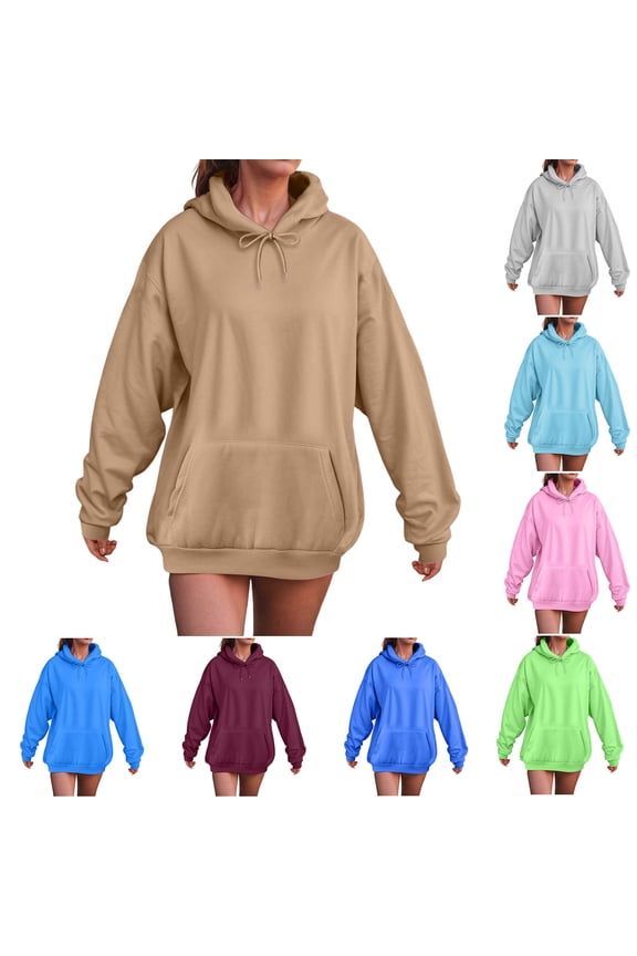 Hoodies for Women Winter Casual Pullover Sweatshirts Solid Relaxed Fit Long Sleeve Hooded Sweatshirt with Pocket