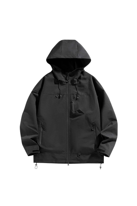 Jackets for Men Waterproof Windbreaker Fall Winter Full Zip Drawstring Hooded Coat with Pockets