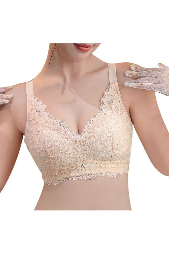 Lace Bralettes for Women No Underwire Full-Coverage Mesh Bra with Stay-in-Place Straps,Comfy Everyday Bras