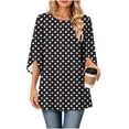 thumbnail image 1 of Maplenight Long Blouses for Women Slit 3/4 Sleeve Polka Dot Tunic Tops Relaxed Fit Business Office Dressy Blouses, 1 of 7