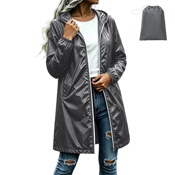Maplenight Long Packable Rain Jackets for Women Waterproof Windproof Hoodie Lightweight Long Raincoat for Outdoor Hiking Camping
