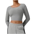 thumbnail image 1 of Maplenight Long Sleeve Crop Tops for Women Workout Basic Clothes for Ladies Slim Fitted Scoop Neck Cute Yoga Shirts, 1 of 5