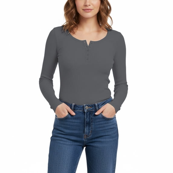 Maplenight Long Sleeve Henley Tops for Women Ribbed Knit Slim Fitted T Shirts Basic Tees Layer Fall Fashion Outfits