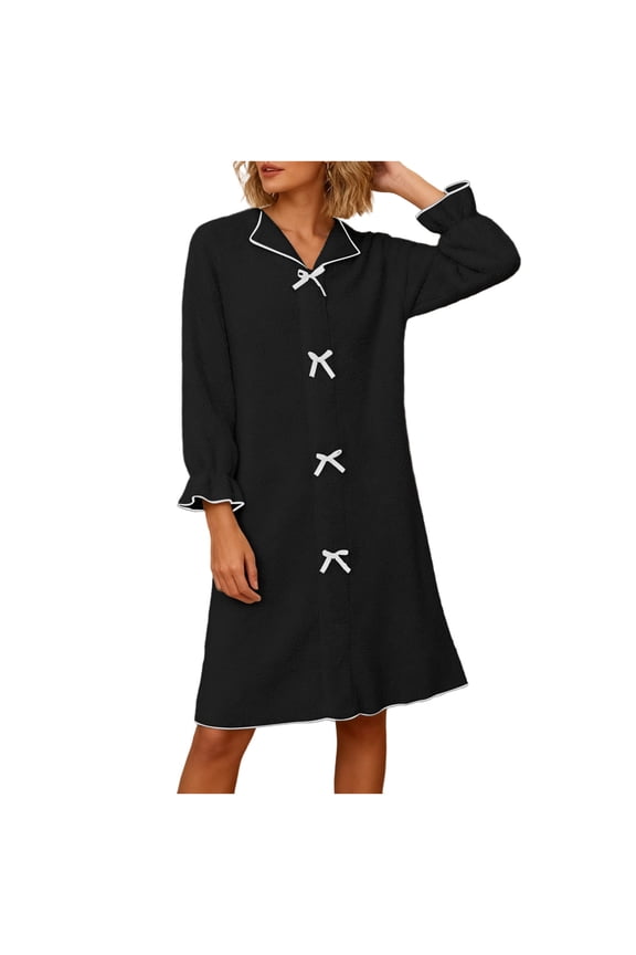 Long Sleeve Nightgowns for Women Soft Warm Fleece Sleepwear Knee Length Sleepwear Fall Winter Nightshirts
