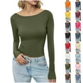 thumbnail image 1 of Maplenight Long Sleeve Shirts for Women Boat Neck Casual Basic Tees Fitted Going Out Tops Fall Outfits, 1 of 3