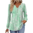 thumbnail image 1 of Maplenight Long Sleeve Shirts for Women Henley V Neck Tunic Tops Business Casual Loose Fit Floral Blouses Fall Fashion Outfits, 1 of 5
