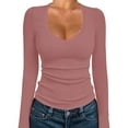 thumbnail image 1 of Maplenight Long Sleeve Shirts for Women Ribbed Knit Business Casual Work Tops Slim Fit Scoop Neck Shirt, 1 of 7