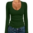 thumbnail image 1 of Maplenight Long Sleeve Shirts for Women Ribbed Knit Business Casual Work Tops Slim Fit Scoop Neck Shirt, 1 of 7