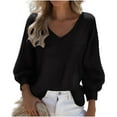 thumbnail image 1 of Maplenight Long Sleeve Shirts for Womens Waffle Knit V-Neck Tops Dressy Casual Blouses Loose Fashion Fall Outfits, 1 of 2