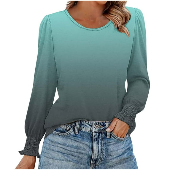 Maplenight Long Sleeve T Shirts for Women Crew Neck Fall Fashion Clothes for Ladies Gradient Color Regular Fit Casual Womens Tops