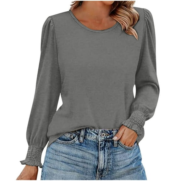 Maplenight Long Sleeve T Shirts for Women Crew Neck Fall Fashion Clothes for Ladies Solid Regular Fit Casual Womens Tops