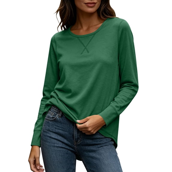 Maplenight Long Sleeve T Shirts for Women Crew Neck Relaxed Fit Casual Basic Tops Everyday Outfits Casual Shirts