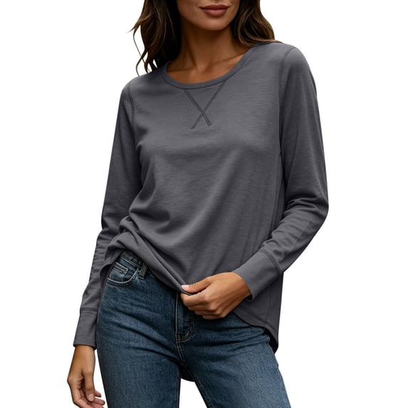 Maplenight Long Sleeve T Shirts for Women Crew Neck Relaxed Fit Casual Basic Tops Everyday Outfits Casual Shirts