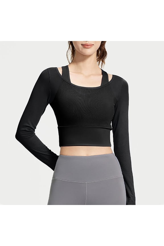 Long Sleeve Workout Tops for Women Breathable Running Yoga Athletic Shirts Slim Fit Gym Crop Tops