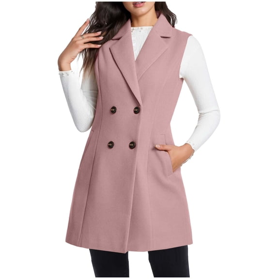 Maplenight Long Vests for Women Double Breasted Sleeveless Blazers Fall Jackets Cardigan Outerwear