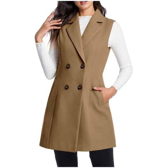 Maplenight Long Vests for Women Double Breasted Sleeveless Blazers Fall Jackets Cardigan Outerwear