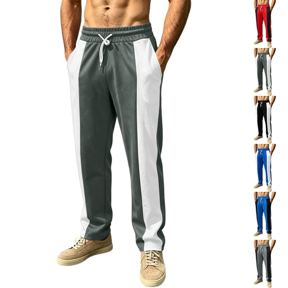 Maplenight Men's Athletic Track Pants with Side Striped Straight Leg Drawstring Elastic Waist Pant Relaxed Fit Open Bottom Sport Pant for Running Workout
