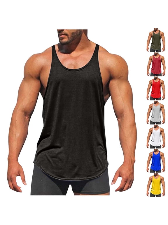 Men's Cotton Gym Workout Tank Tops Bodybuilding Stringer Sleeveless T Shirts Quick Dry Lightweight Muscle Shirts for Men
