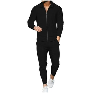 Maplenight Men's Long Pants Sweatshirts Set Casual Solid Fashion Long Sleeve Turndown Collar Set Two-piece Sports Suit