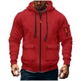 thumbnail image 1 of Maplenight Men's Loose Pullover Cargo Hoodie Sweatshirts Trendy Solid Color Pocket Athletic Tops Long Sleeve Full Zipper for Fall and Winter, 1 of 3