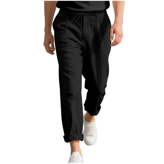 Maplenight Men's Pants Elastic Waist Drawstring Pants Straight Leg Loose Fitting Casual Trousers with Pockets
