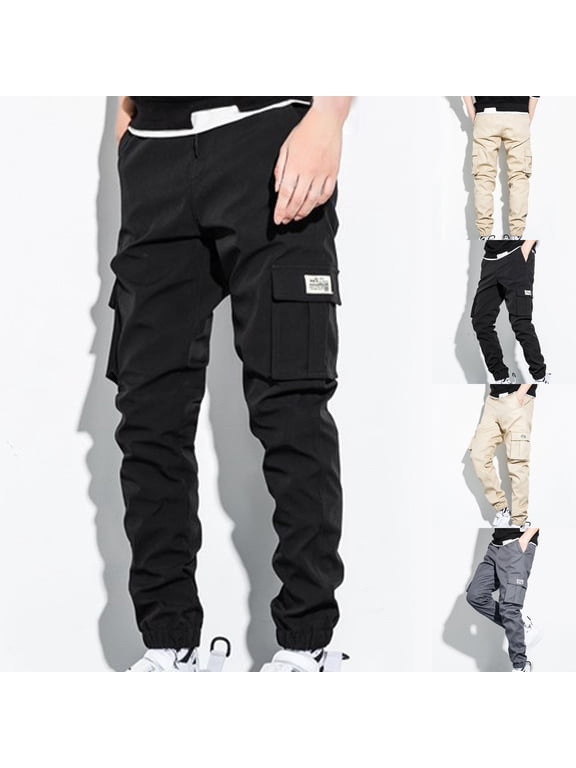 Mens Cargo Pants with Multi Pockets Casual Elastic Waist Drawstring Tapered Pants for Men Joggers Hiking Pants