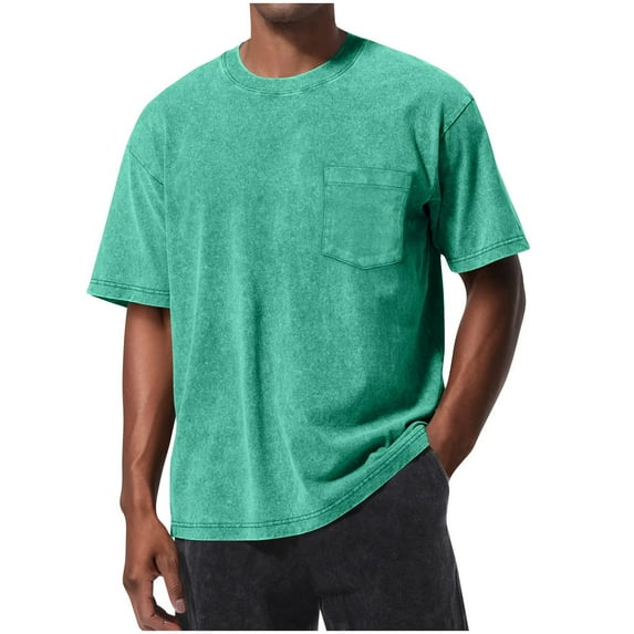 Maplenight Mens Cotton T-Shirt Short Sleeve Crew Neck Vintage Tee with Pocket Solid Color Loose Comfy Casual Tops for Summer Fall