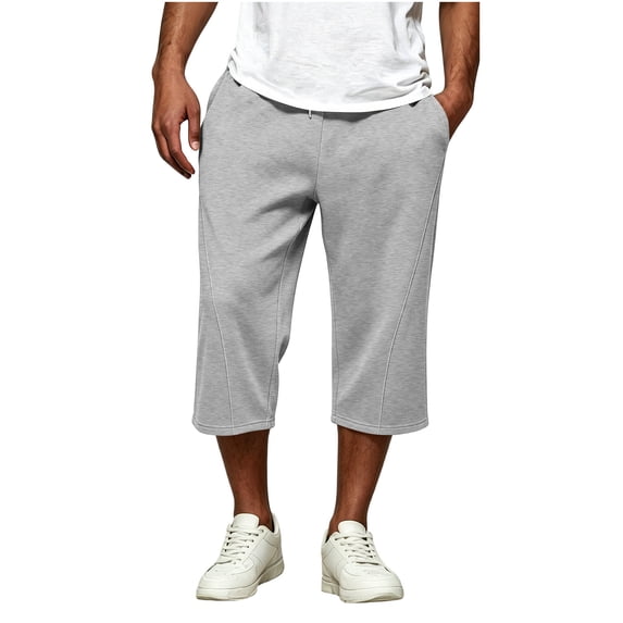 Maplenight Mens Crop Sweat Pants with Pockets Drawstring Elastic Wasit Sweatpants Workout Gym Athletic Capri Pant