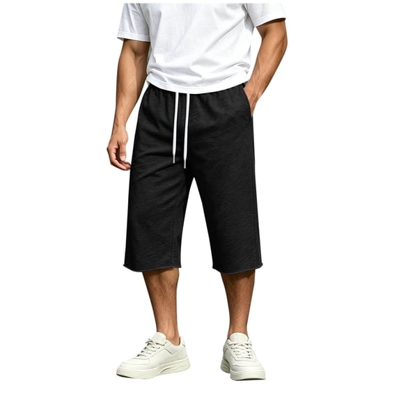 Maplenight Mens Cropped Sweat Pants with Pockets Drawstring Elastic Waist Pants Summer Casual Capri Pants