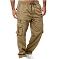 thumbnail image 1 of Maplenight Mens Straight Leg Cargo Pants Drawstring Elastic Waist Hiking Pants Outdoor Casual Work Trousers with Multi Pockets, 1 of 7