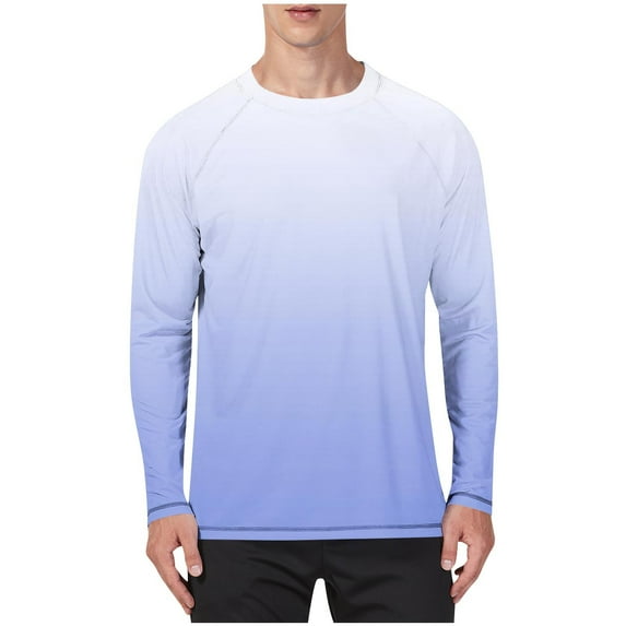 Maplenight T Shirts for Men Sun Protection Crew Neck Long Sleeve Ice Silk Shirts for Men Gradient Color Loose Casual Pullover Tee Tops for Fall Winter
