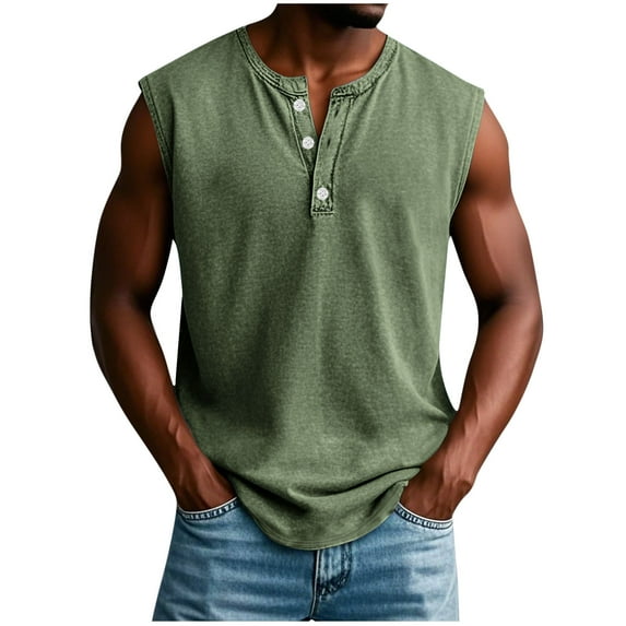 Maplenight Mens Vintage Button Sleeveless Tank Top Breathable Streetwear Muscle Fit Summer Beach Shirts Casual Retro Tops
