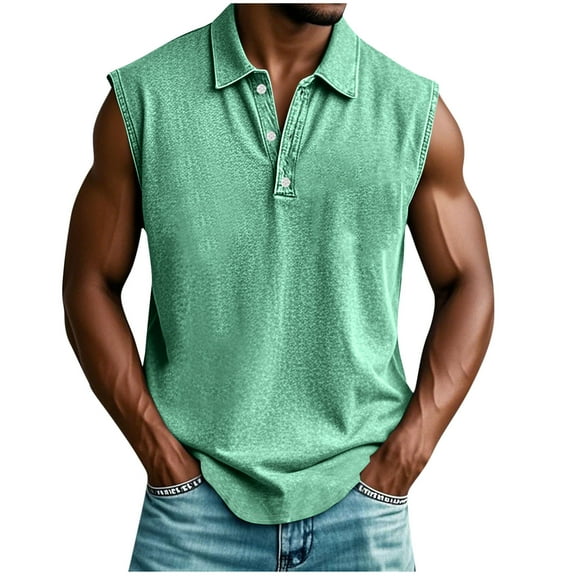 Maplenight Mens Vintage Button Sleeveless Tank Top Breathable Streetwear Muscle Fit Summer Beach Shirts Casual Retro Tops