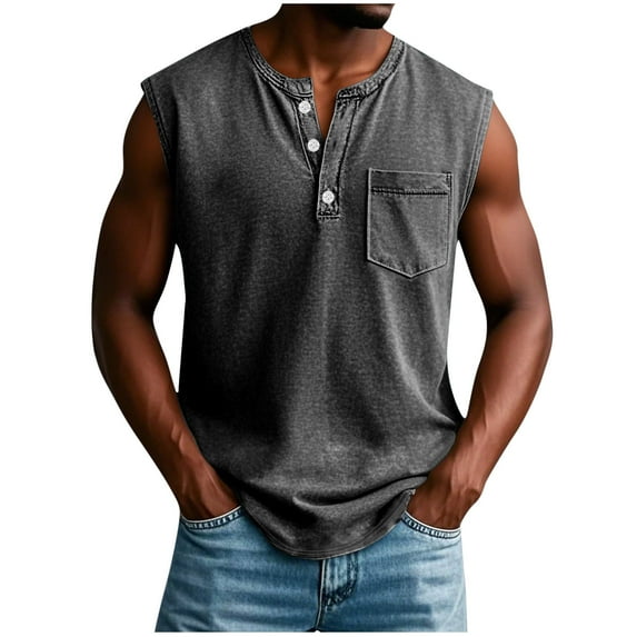 Maplenight Mens Vintage Button Sleeveless Tank Top Breathable Streetwear Muscle Fit Summer Beach Shirts Casual Retro Tops