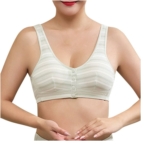 Maplenight Older Women's Bras Front Closure Padded Snap Closing Bra Full Coverage Wirefree Breathable Comfy Racerback Bra