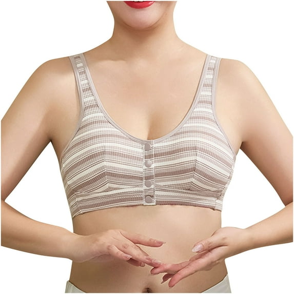 Maplenight Older Women's Bras Front Closure Padded Snap Closing Bra Full Coverage Wirefree Breathable Comfy Racerback Bra
