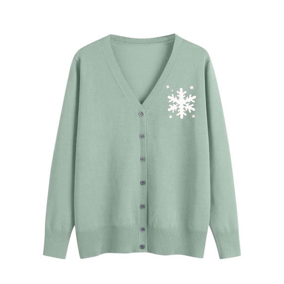 Maplenight Open Front Cardigans for Women Lighwtweight Sweaters Graphic Print Button Down Knit Tops Christmas Green,S-3XL