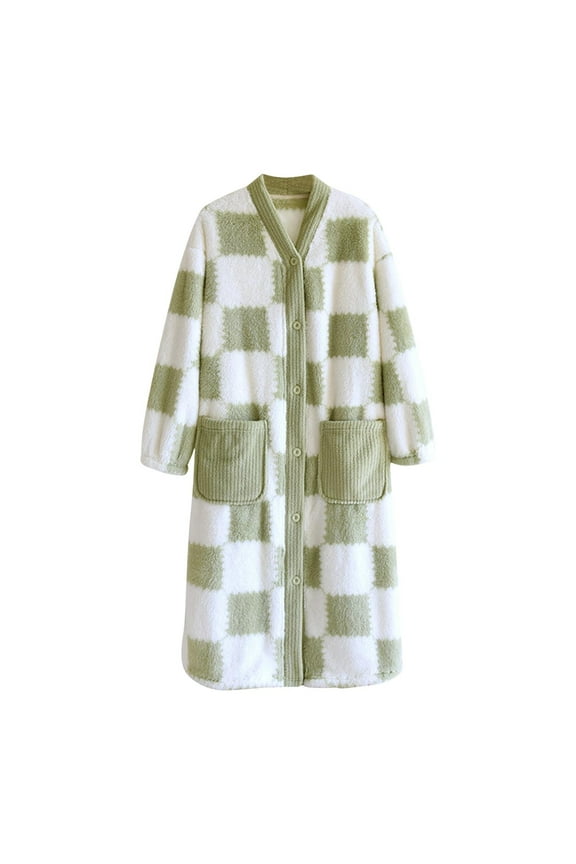 Open Front Robes for Women Soft Warm Long Sleeve Button Down Housecoat Plush Fuzzy Fleece Bathrobes with Pockets