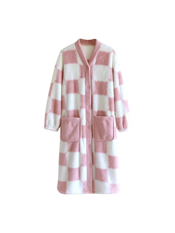Open Front Robes for Women Soft Warm Long Sleeve Button Down Housecoat Plush Fuzzy Fleece Bathrobes with Pockets