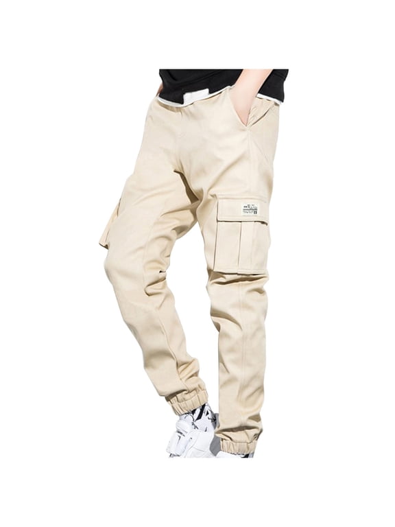 Outdoor Cargo Pants for Men Drawstring Elastic Waist Pants Taper Leg Regular Fitting Casual Comfy Trousers with Pockets