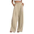 thumbnail image 1 of Maplenight Pants for Women Wide Leg Pant Casual Palazzo Summer Pleat Flowy Pants with Pocket Drawstring Loose Lounge Pants, 1 of 8