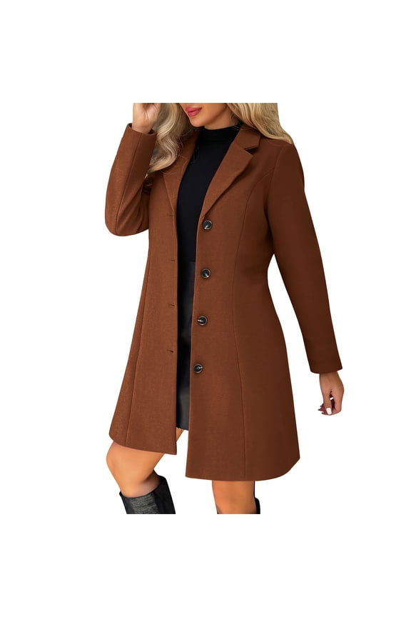 Pea Coats for Women Thicken Notched Collar Single Breasted Trench Coat Mid-Long Winter Overcoats