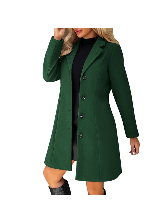 Pea Coats for Women Thicken Notched Collar Single Breasted Trench Coat Mid-Long Winter Overcoats