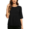 thumbnail image 1 of Maplenight Peplum Blouses for Women Cotton Crew Neck Half Sleeve Tops Office Casual Work Summer Shirts, 1 of 5