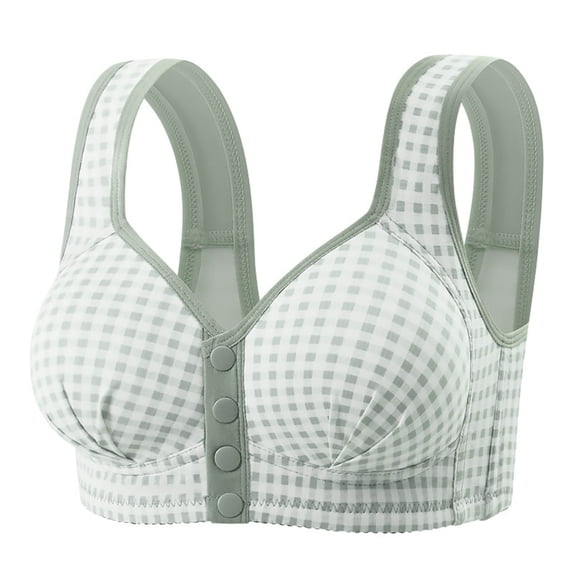 Maplenight Plaid Bras for Older Women No Underwire Full Coverage Bralettes Breathable Front Closure Push up Bras